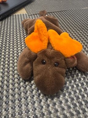 Ty Brown Plush Moose with Bright Orange Antlers
